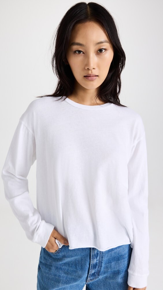 

Футболка MOTHER The Long Sleeve Slouchy Cut Off, белый
