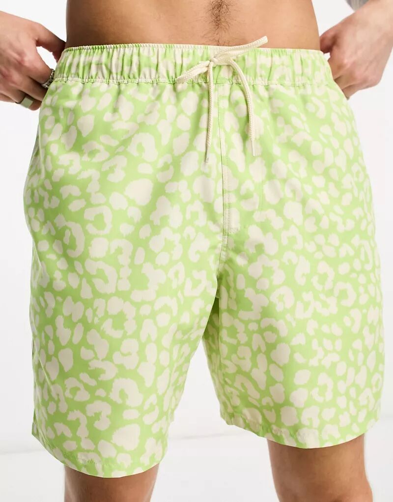 Короткие зеленые шорты для плавания с леопардовым принтом ASOS