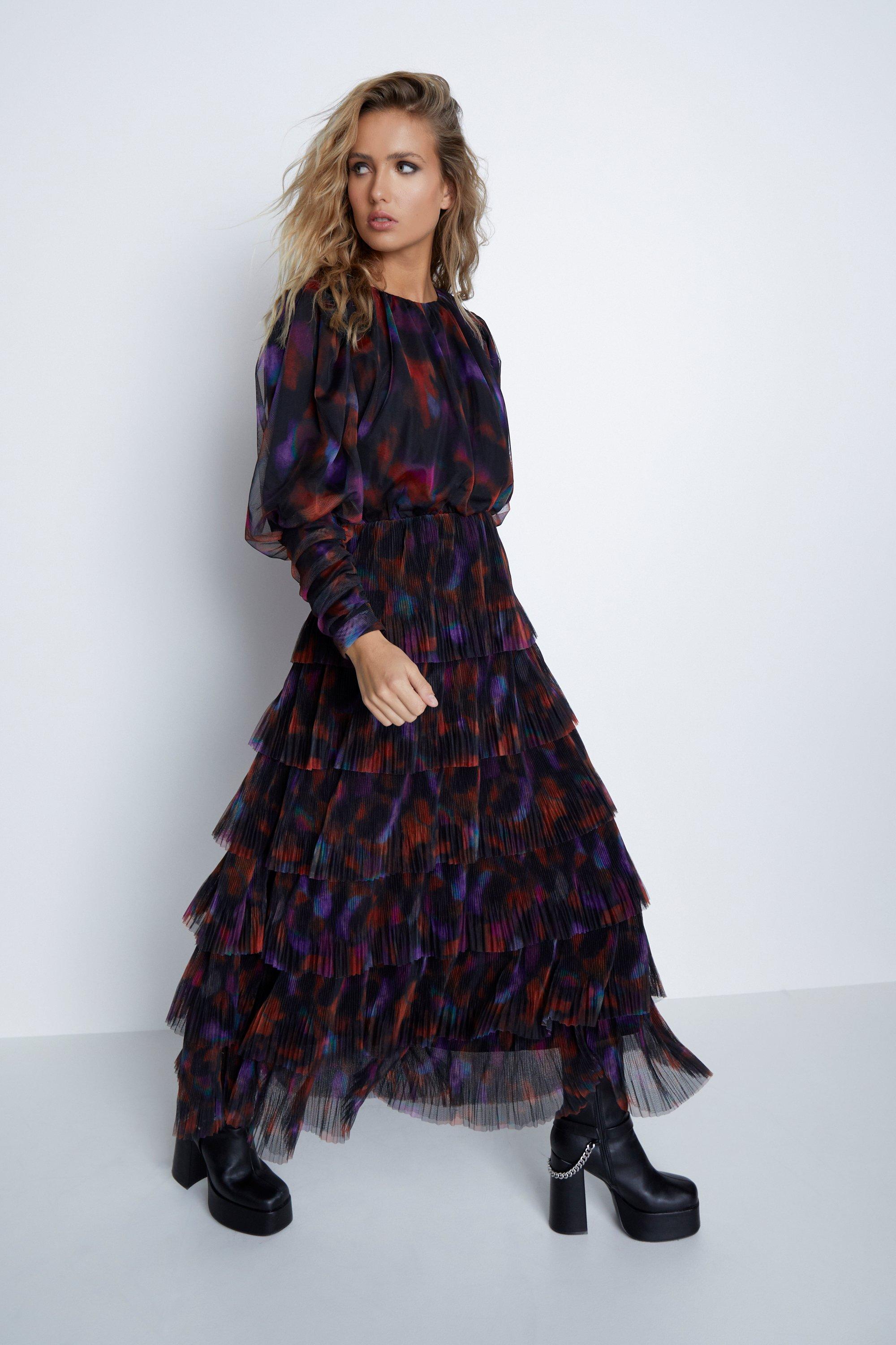 Многоярусное платье из тюля с цветочным принтом Warehouse, мультиколор