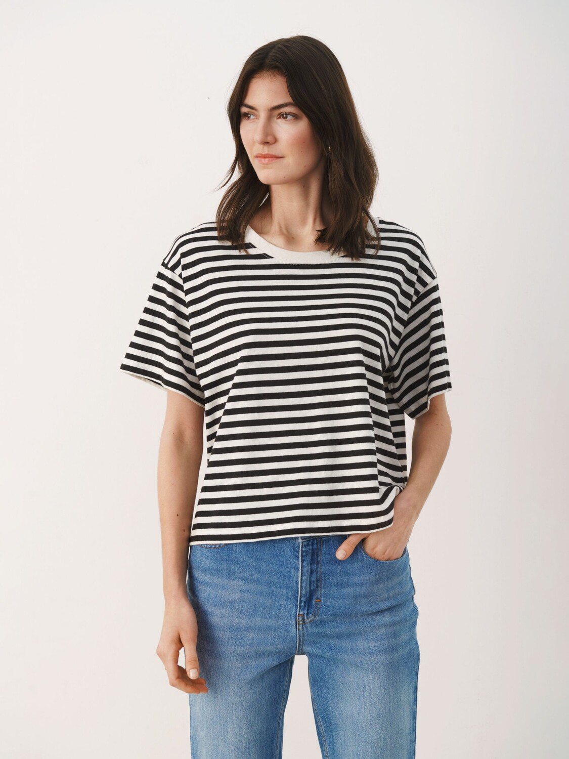 

Футболка из хлопка и льна Part Two Betsey Stripe, черная полоска, Черный