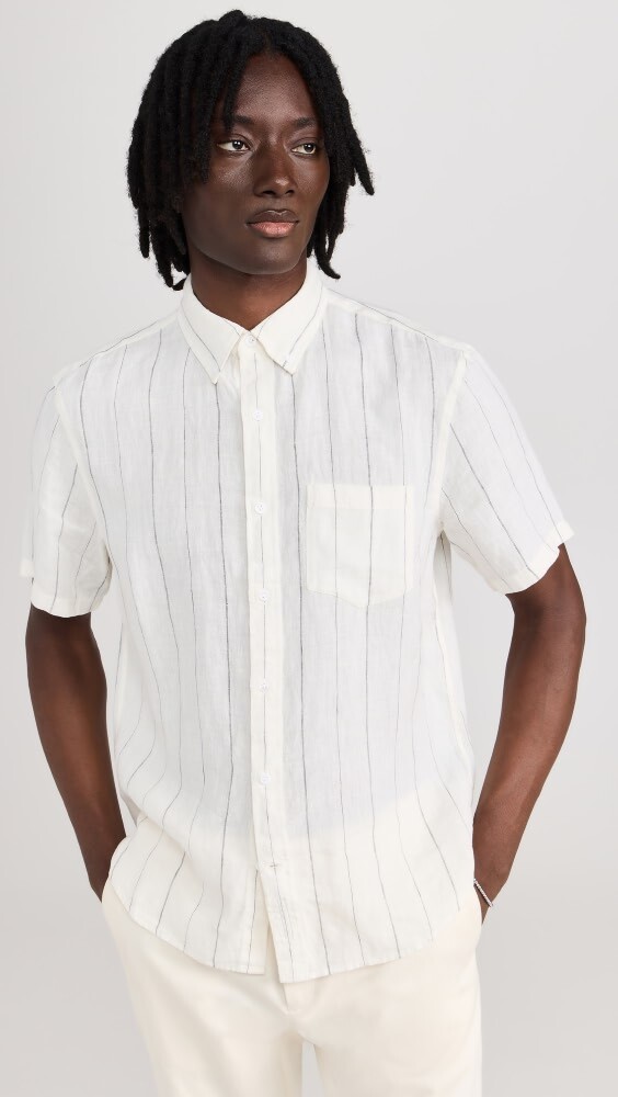 

Рубашка Club Monaco Short Sleeve Wide Stripe Linen, кремовый