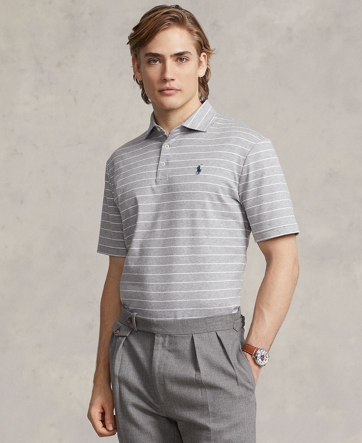 

Мужская рубашка-поло из мягкого хлопка классического кроя в полоску Polo Ralph Lauren