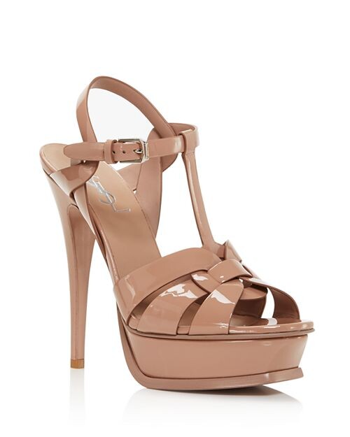 

Сандалии Tribute на платформе из лакированной кожи Saint Laurent, цвет Tan/Beige
