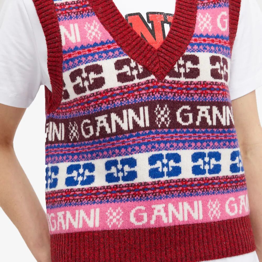 Ganni Жилет из смесовой шерсти с логотипом, мультиколор свитер с логотипом из смесовой шерсти ganni розовый