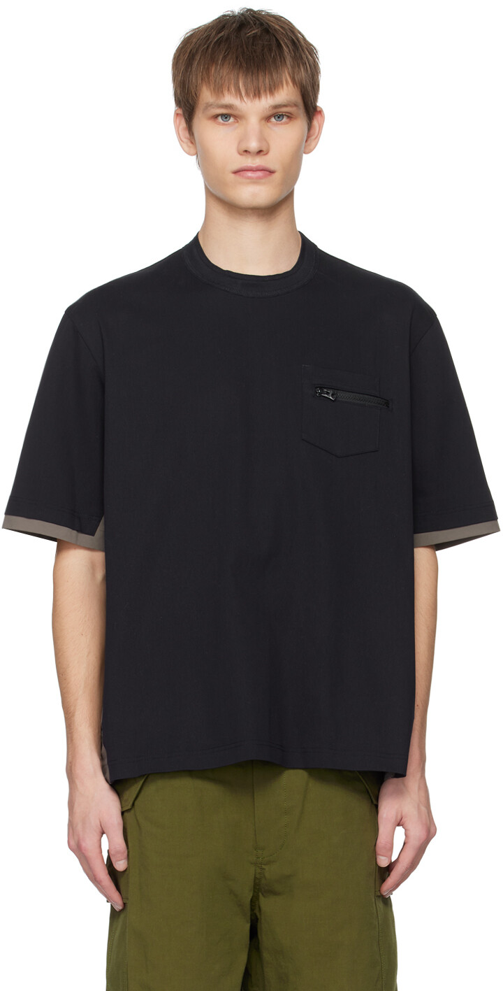 

Темно-синяя футболка со вставками Sacai, цвет Navy/Taupe