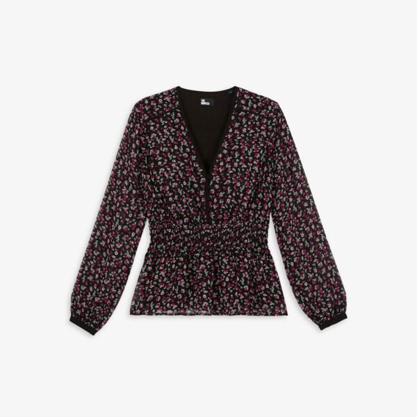 

Тканый топ с присборенной талией и цветочным принтом The Kooples, черный