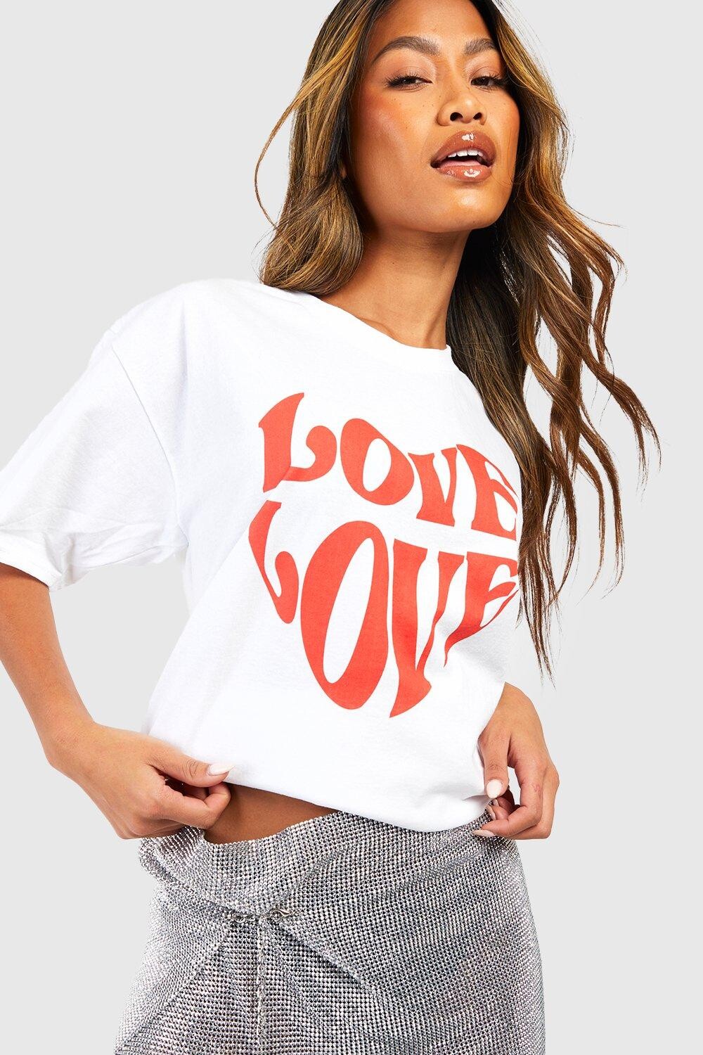 

Футболка оверсайз с принтом любовь Boohoo, белый