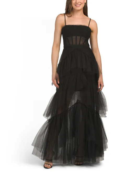 

Платье с корсетным верхом и тюлем Oly Bcbgmaxazria, черный