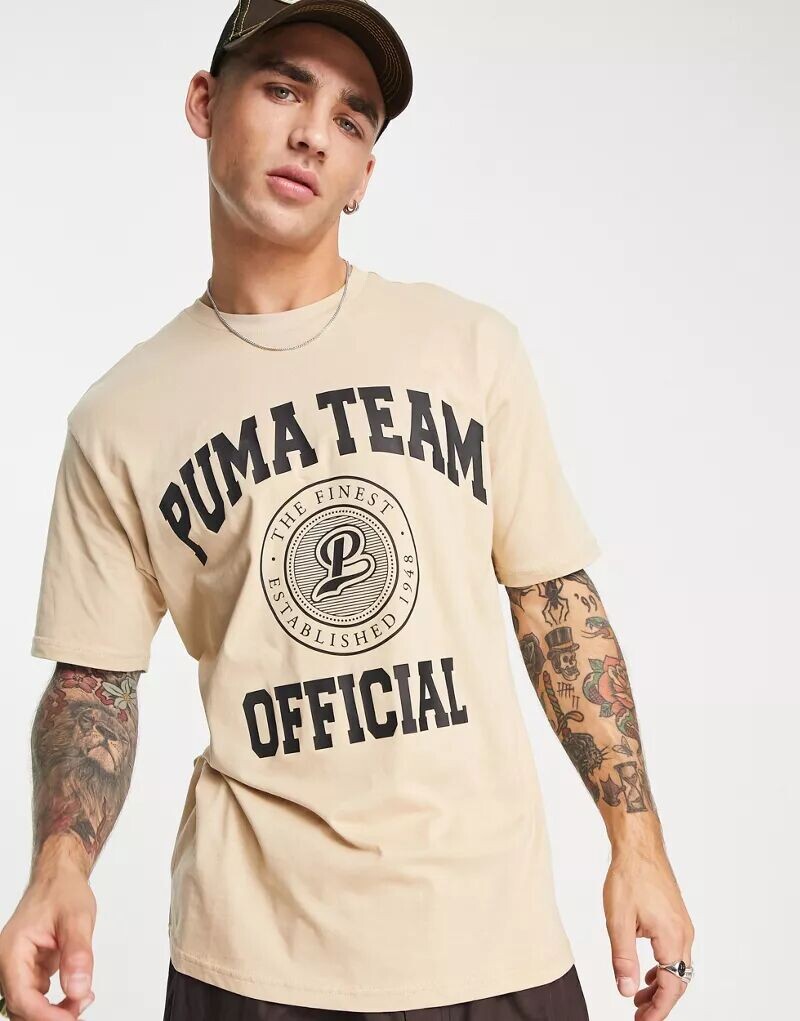 

Бежевая футболка с графическим принтом PUMA Team