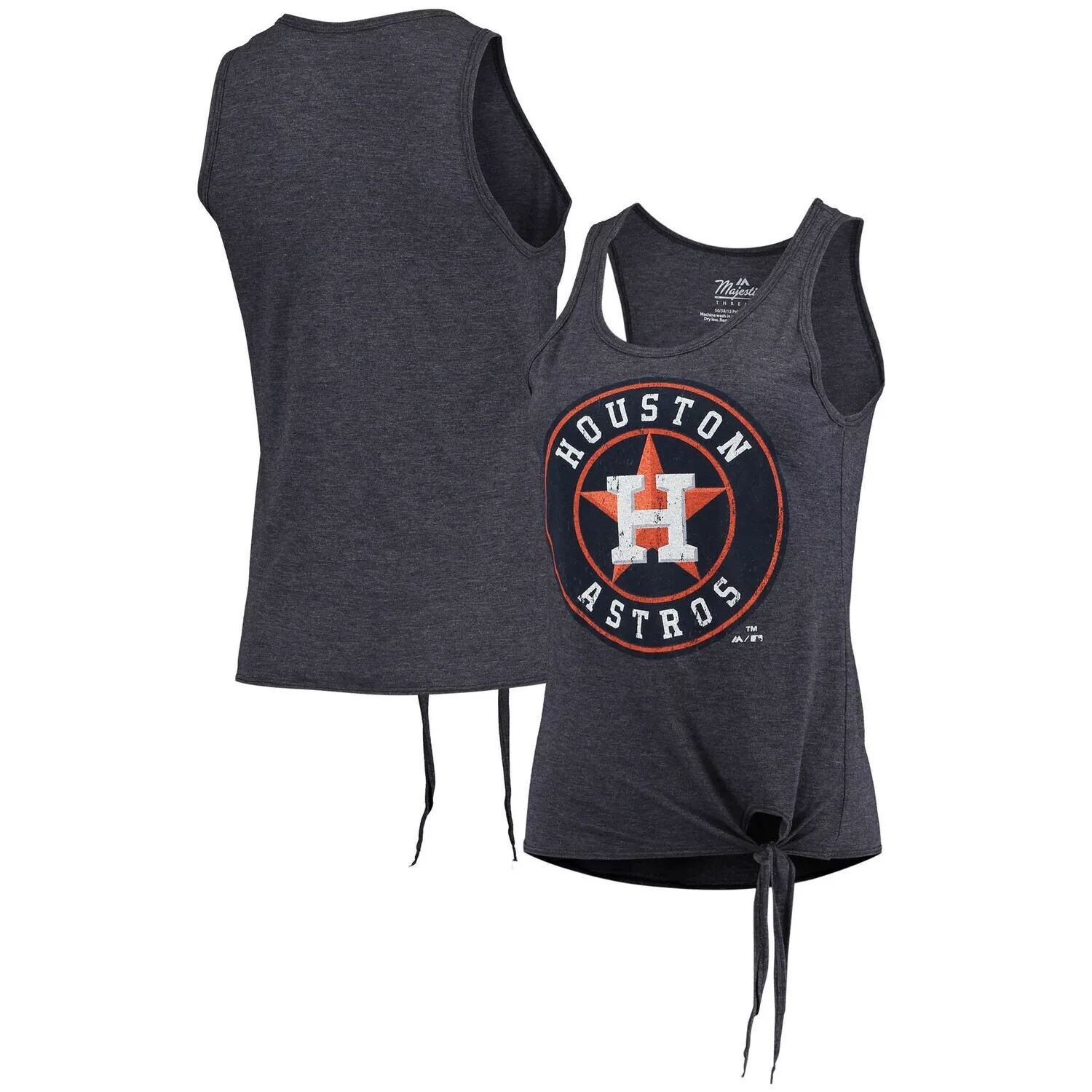 

Женская темно-синяя майка Majestic Threads Houston Astros с овальным вырезом-борцовкой и завязками по бокам, трехслойная майка Majestic, Синий