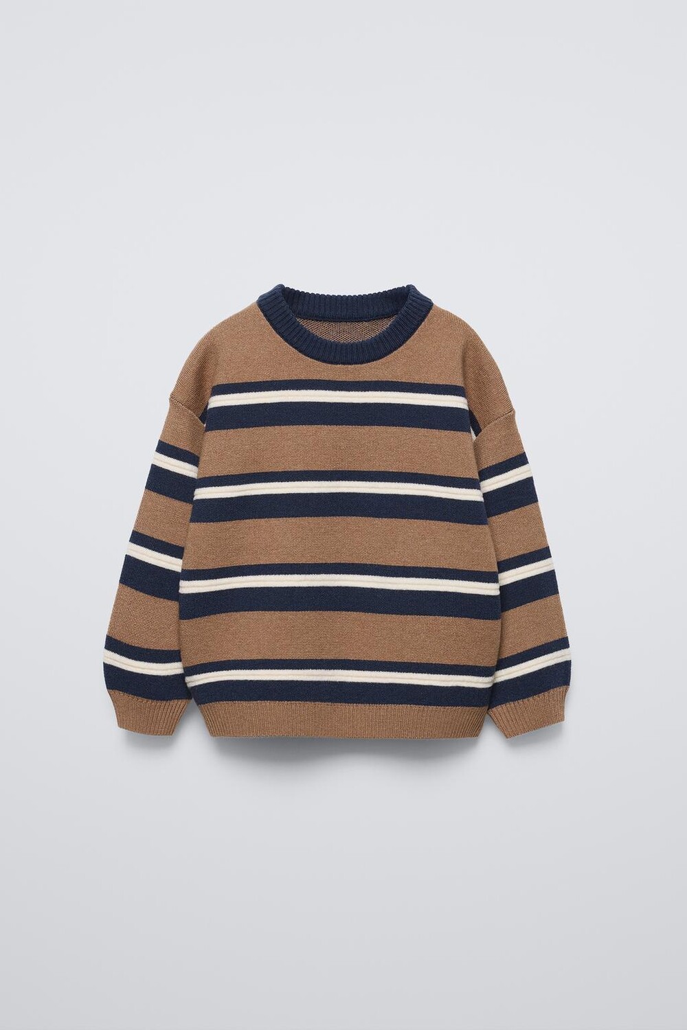 Вязаный джемпер с текстильными полосами ZARA, кэмел
