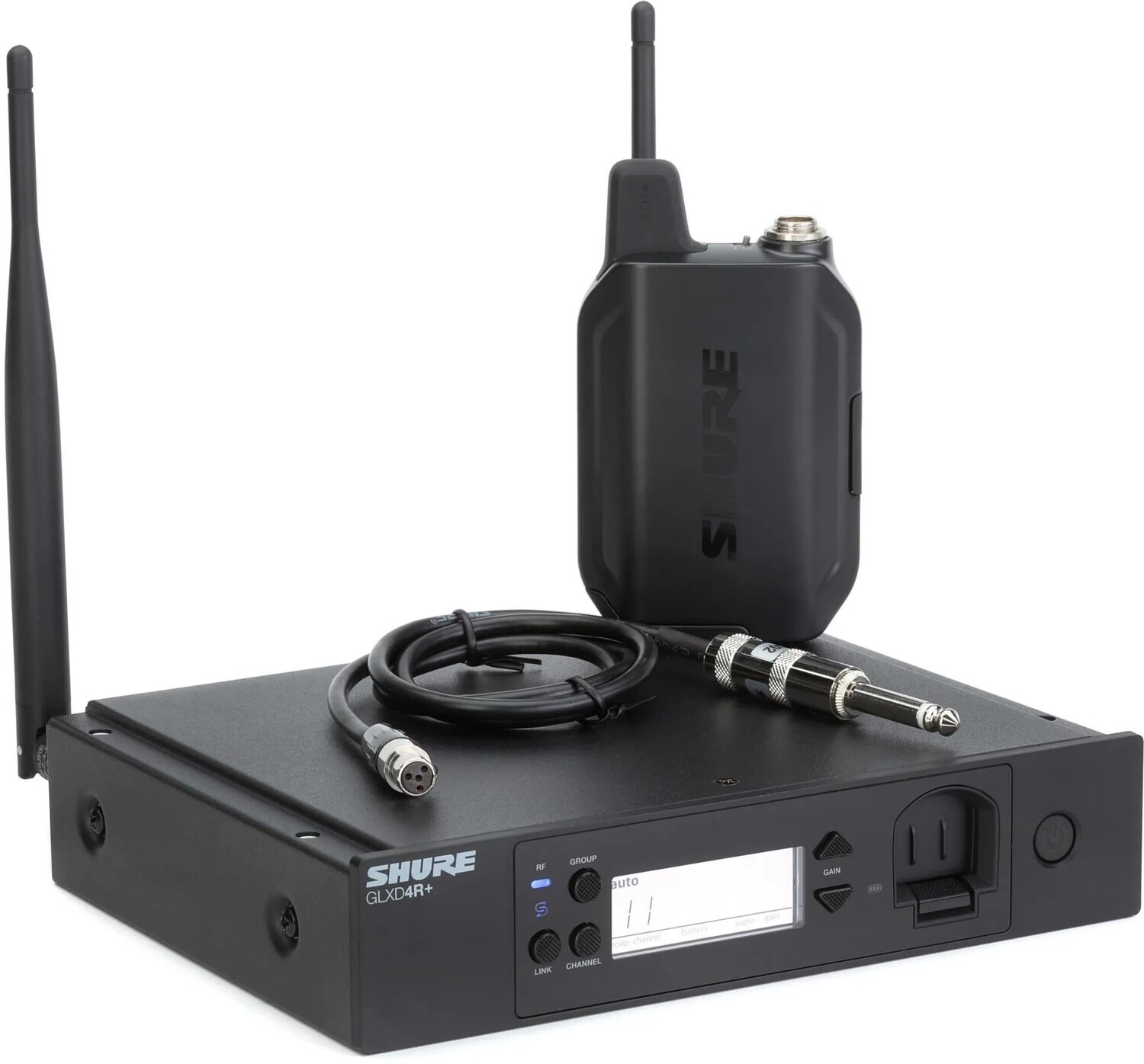 

Цифровая беспроводная поясная система Shure GLXD14R+ для монтажа в стойку с гитарным кабелем WA302