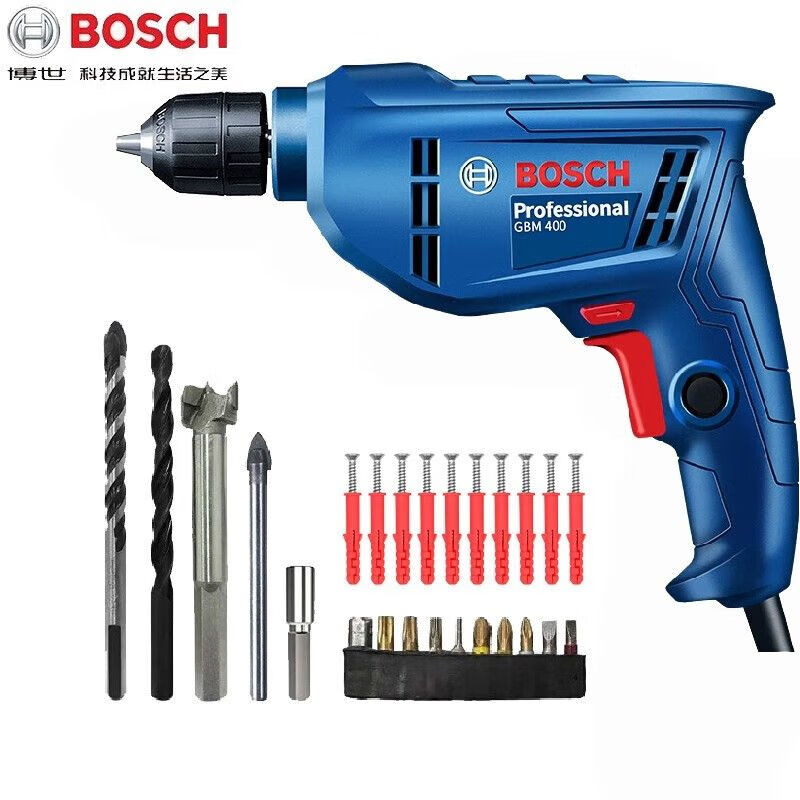 Дрель электрическая Bosch GBM400 + сверла, насадки