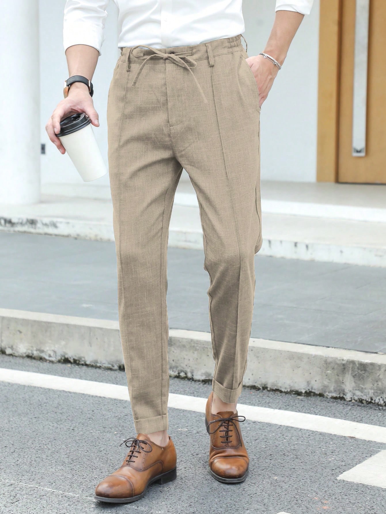 Мужские однотонные брюки с завязками на талии Manfinity Mode, хаки