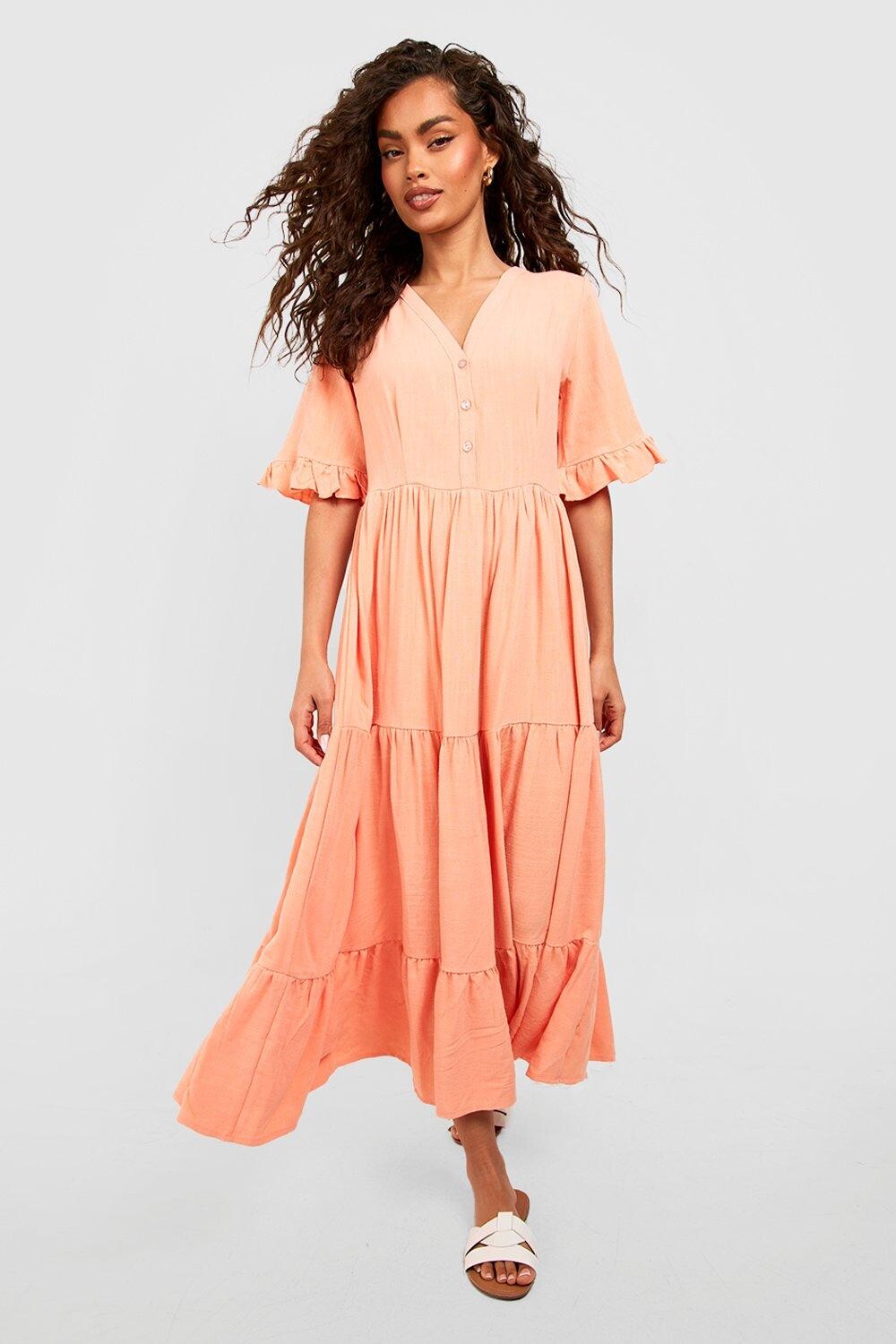 

Льняное ярусное платье миди Boohoo, оранжевый