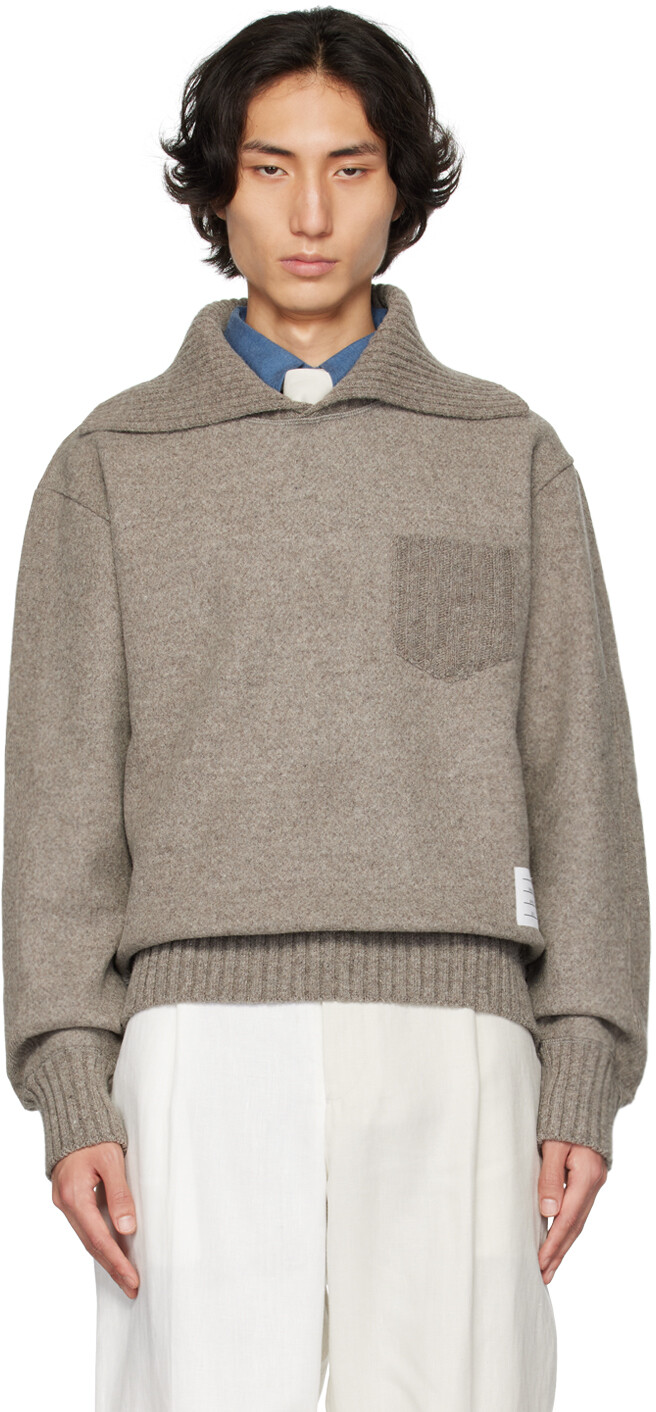 

Коричневый свитер с воротником-воронкой Thom Browne