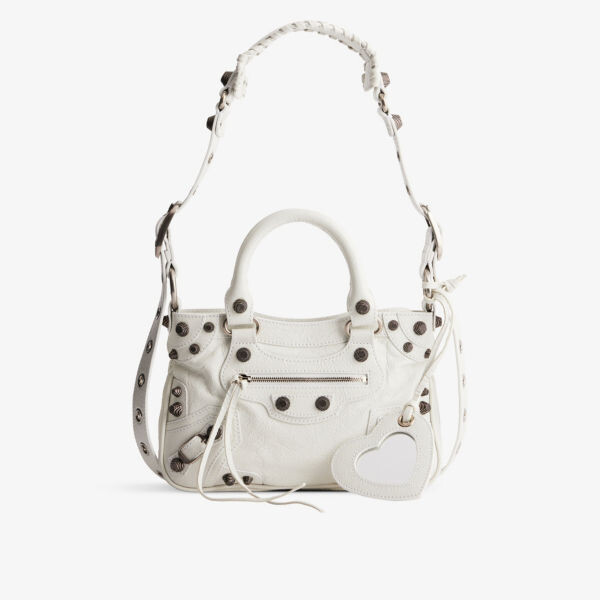 

Маленькая кожаная сумка-тоут Le Cagole с плетеной ручкой Balenciaga, белый