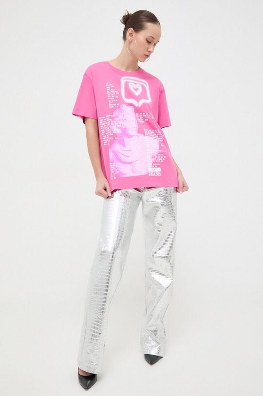 

Хлопковая футболка Moschino Jeans, розовый