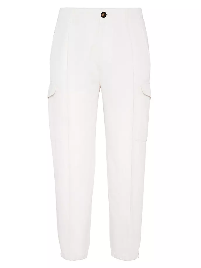 Облегающие брюки из крученого льна и хлопка Brunello Cucinelli, цвет off white брюки из хлопка и льна brunello cucinelli