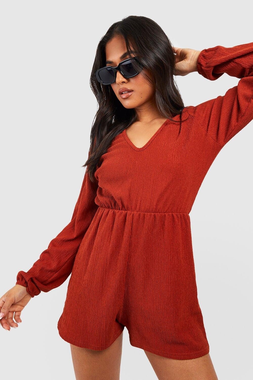 

Комбинезон petite с завязкой на спине текстурированный комбинезон Boohoo, ржавый
