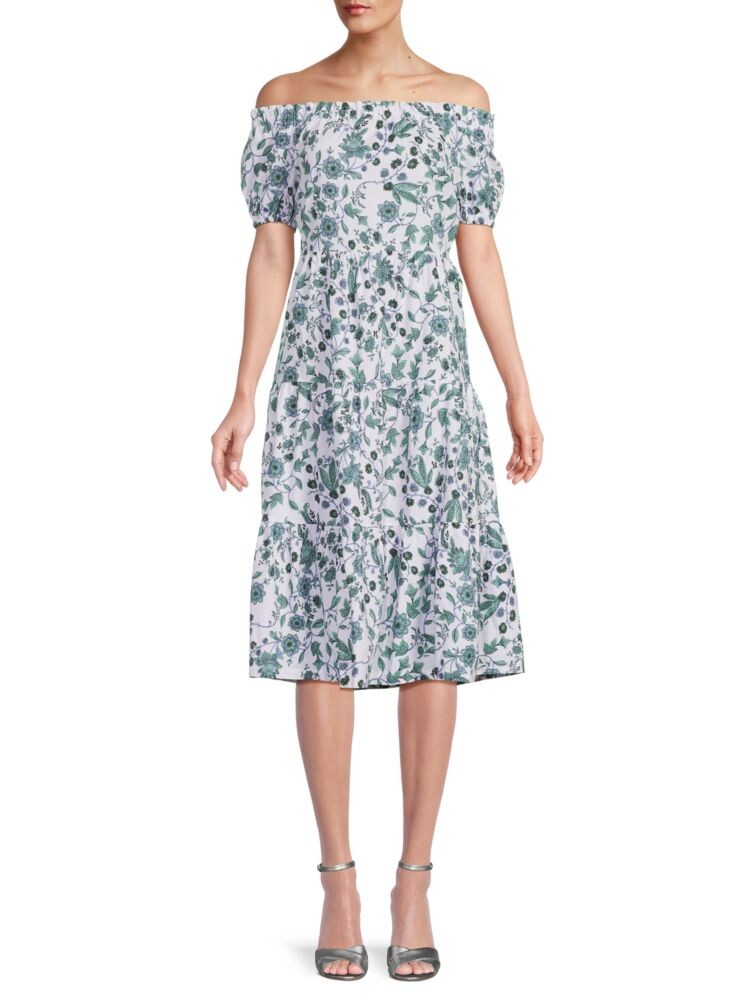 

Платье миди с открытыми плечами и цветочным принтом Saks Fifth Avenue, цвет White Multicolor