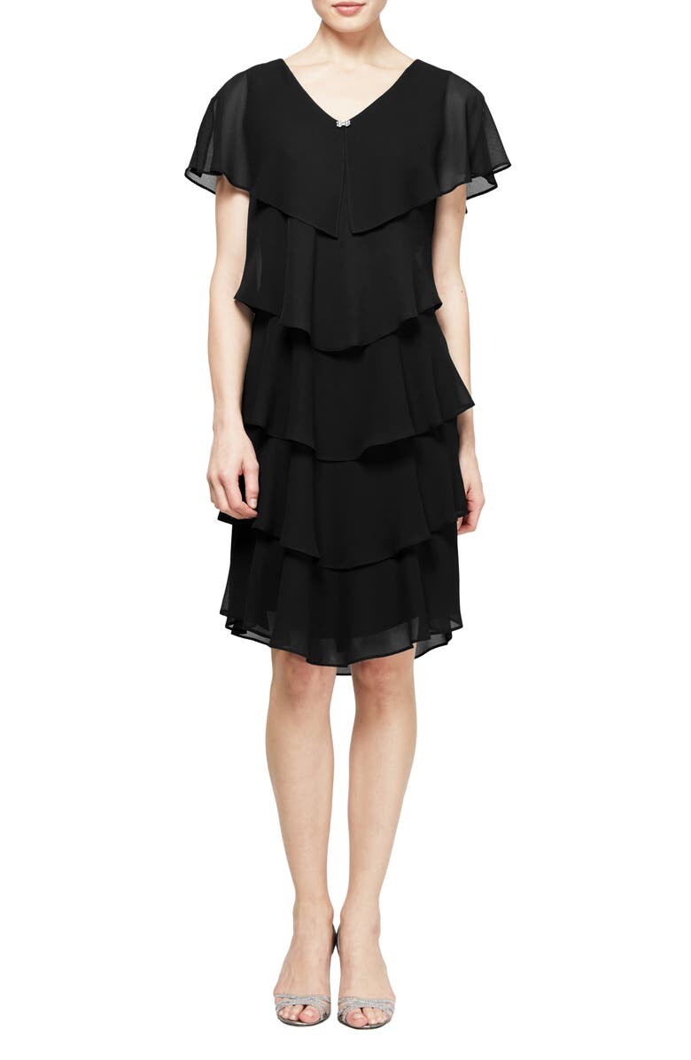 

Ярусное платье из жоржета с рюшами SL FASHIONS, черный