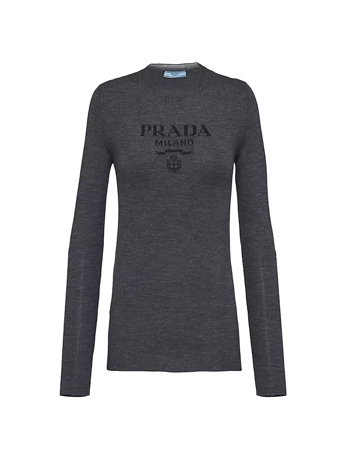 

Свитер из тонкой шерсти с круглым вырезом Prada, серый