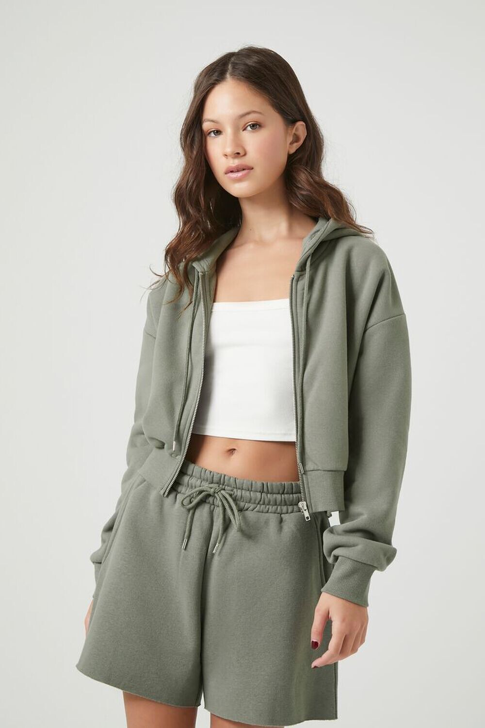 

Базовая флисовая толстовка на молнии Forever 21, оливковый, Зеленый