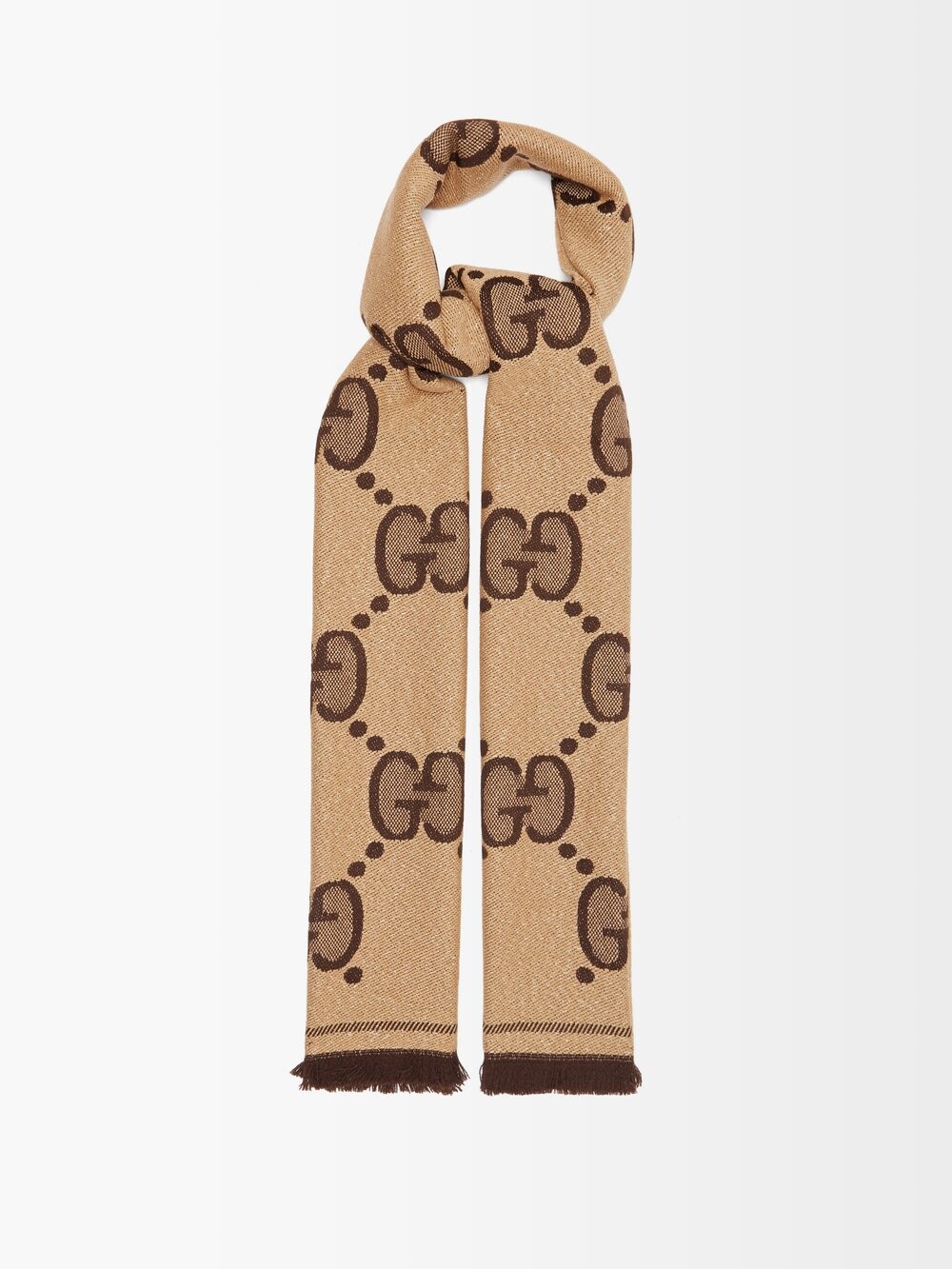 

Шарф из смесовой шерсти с жаккардовым узором gg Gucci, бежевый