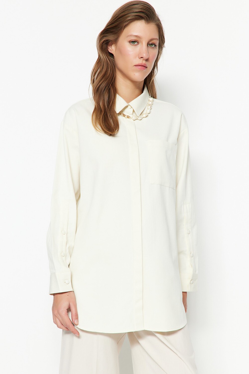 

Рубашка - Бежевая - Классический крой Trendyol Modest, бежевый