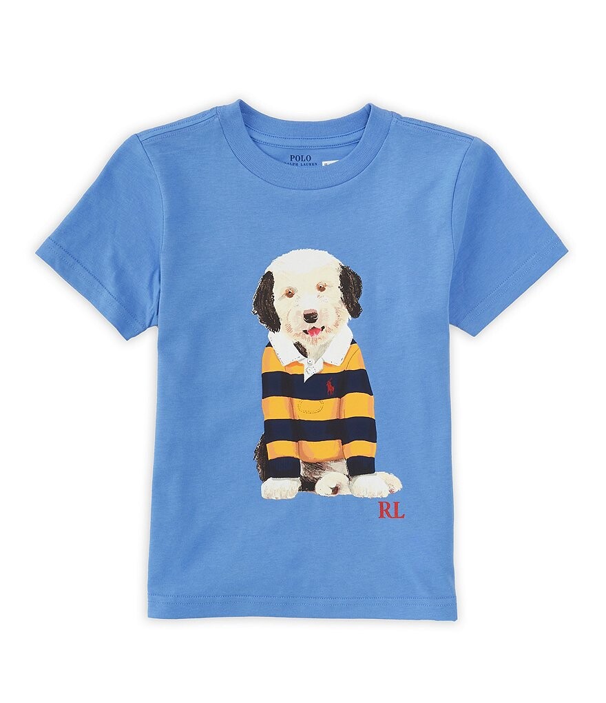 

Трикотажная футболка с короткими рукавами и принтом собаки Polo Ralph Lauren Little Boys 2T-7, синий