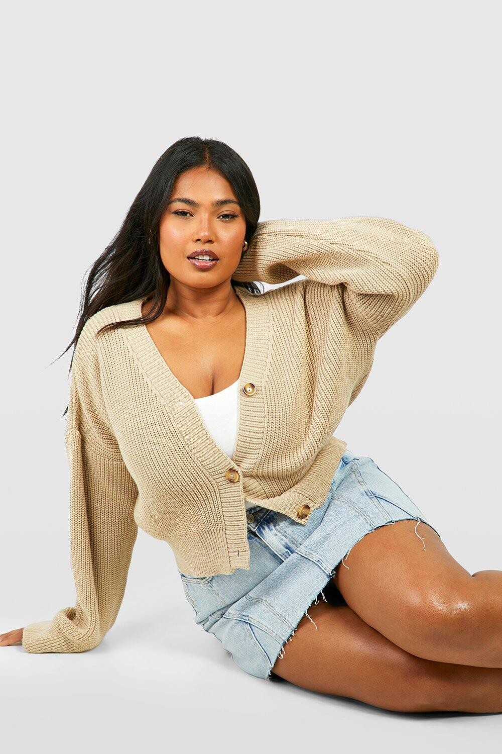 

Укороченный кардиган плюс Boohoo, серый