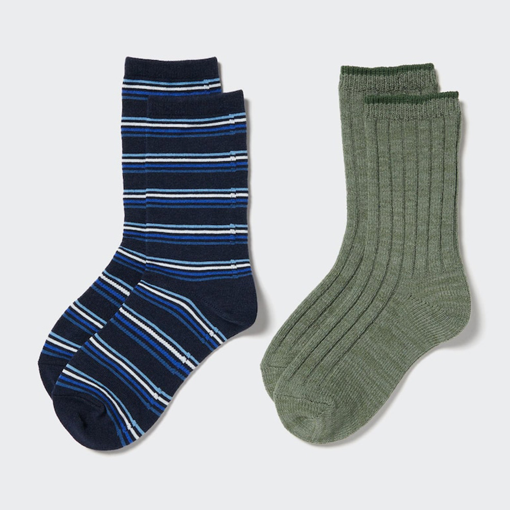 

Носки Uniqlo Children's Clothing Heattech Socks теплые в полоску 2 пары, темно-синий