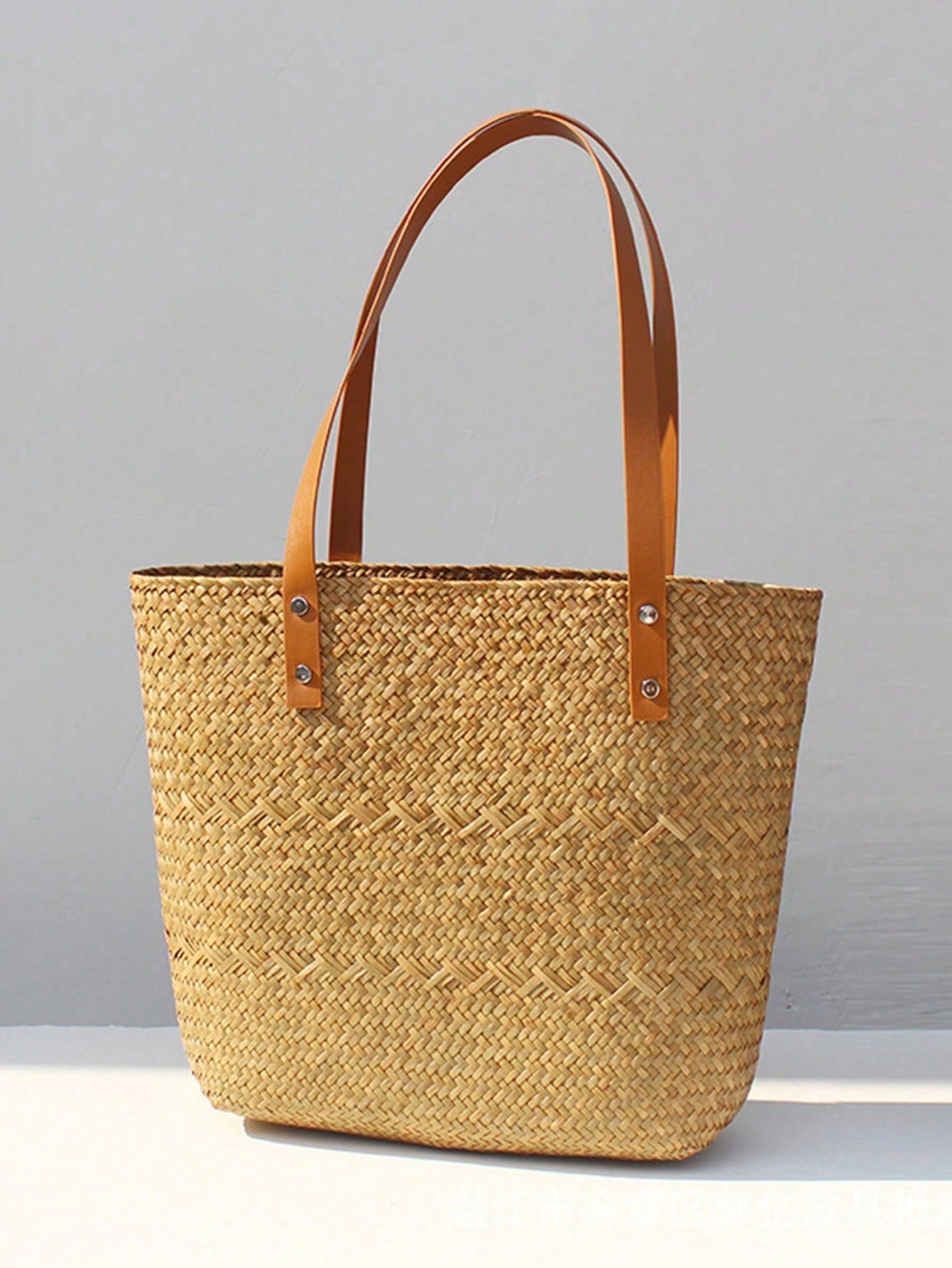 Тканая пляжная сумка-тоут большой вместимости на одно плечо, хаки цена и фото