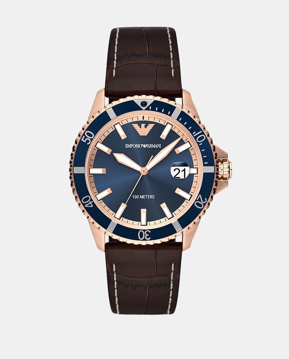 цена AR11556 Коричневые кожаные мужские часы Emporio Armani, коричневый