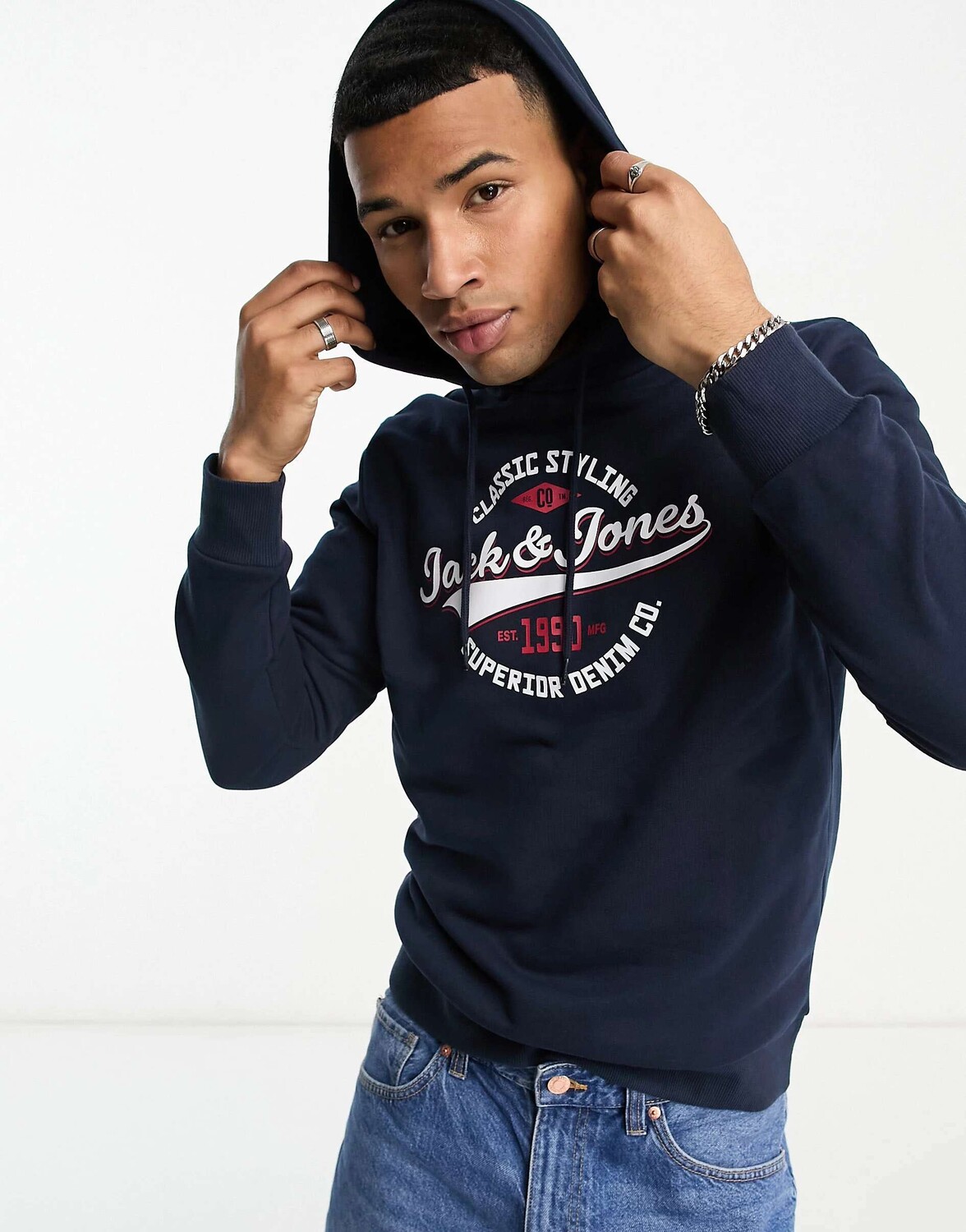 

Темно-синяя толстовка с винтажным логотипом Jack & Jones, Синий