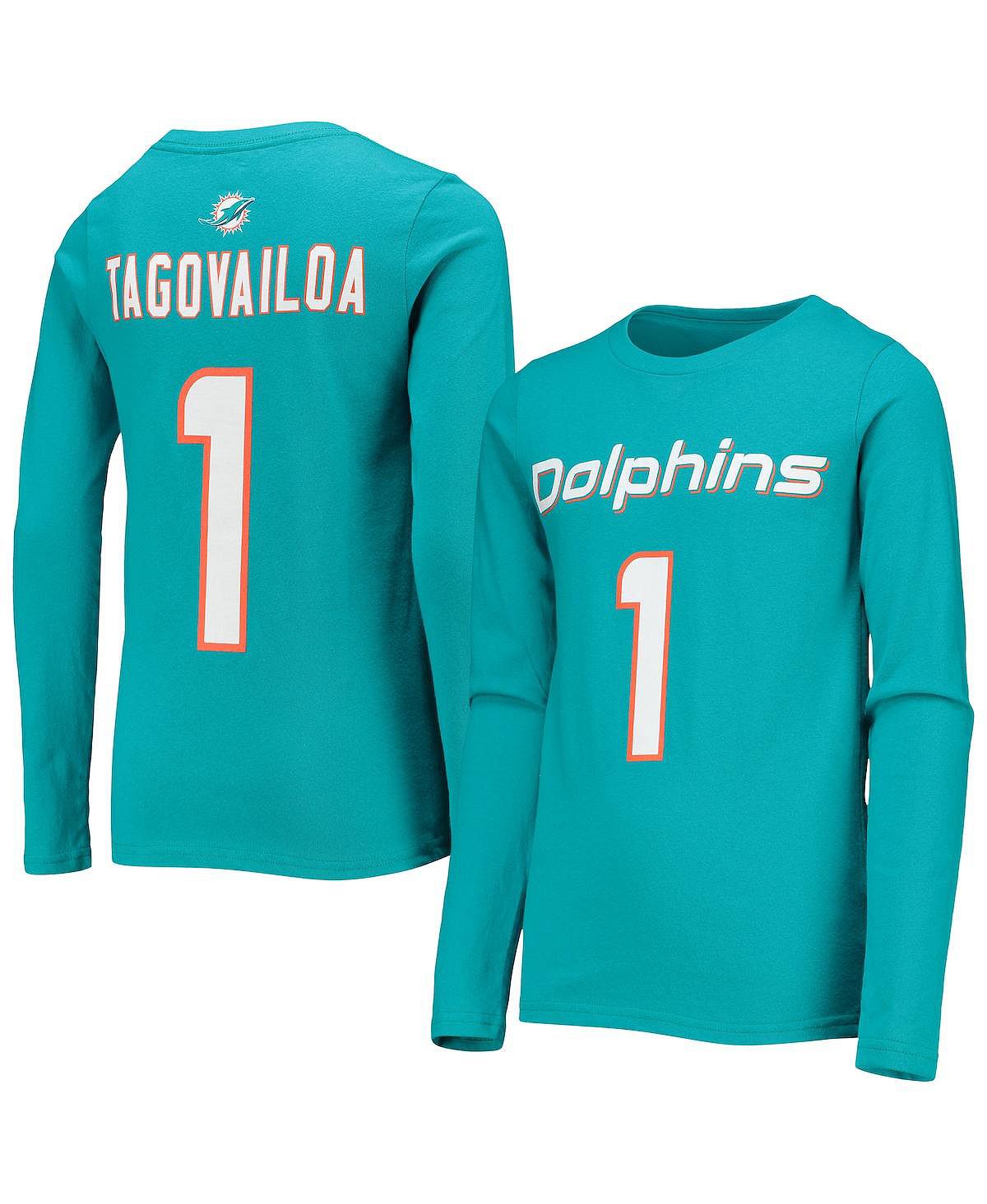 

Футболка с длинным рукавом Big Boys Tua Tagovailoa Aqua Miami Dolphins Mainliner, имя и номер игрока Outerstuff