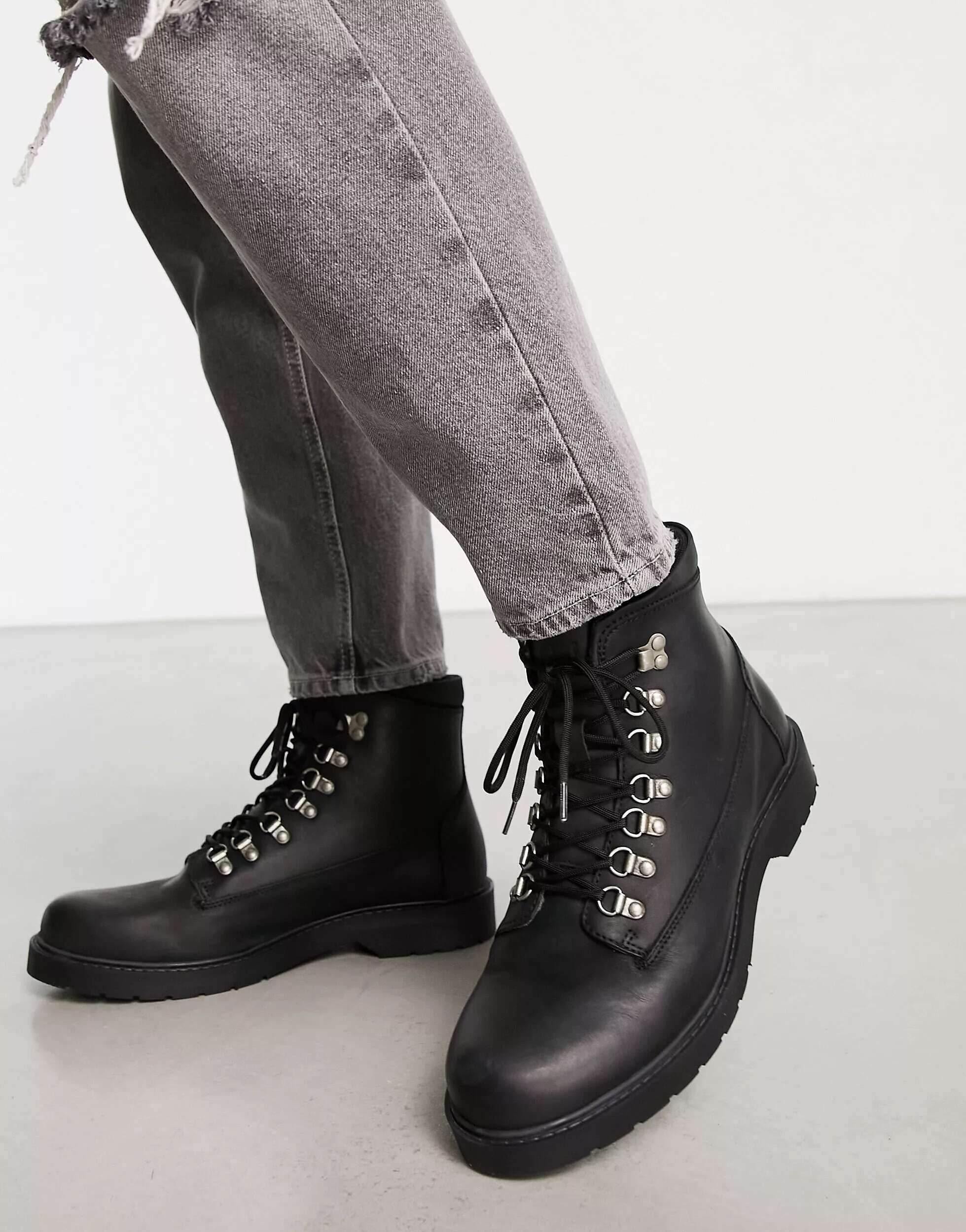 Черные кожаные ботинки со шнуровкой и коротким носком Selected Homme кожаные кроссовки модель дэвид selected белый