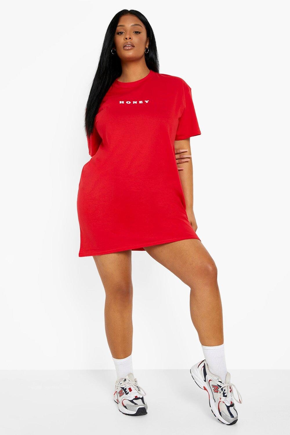 

Платье-футболка оверсайз медового оверсайза Boohoo, красный