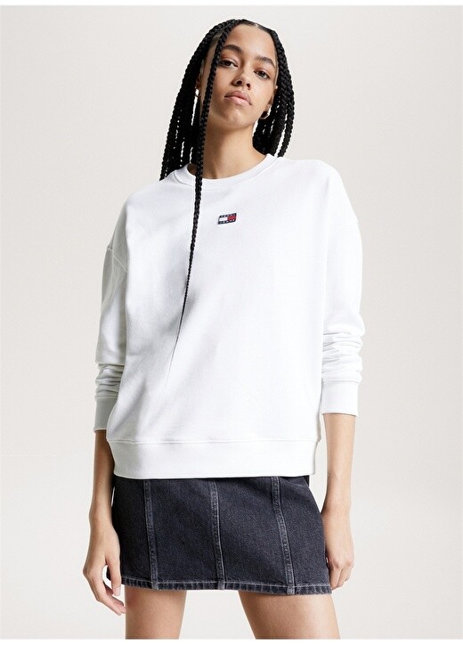 

Белый женский свитшот с круглым вырезом с принтом Tommy Jeans