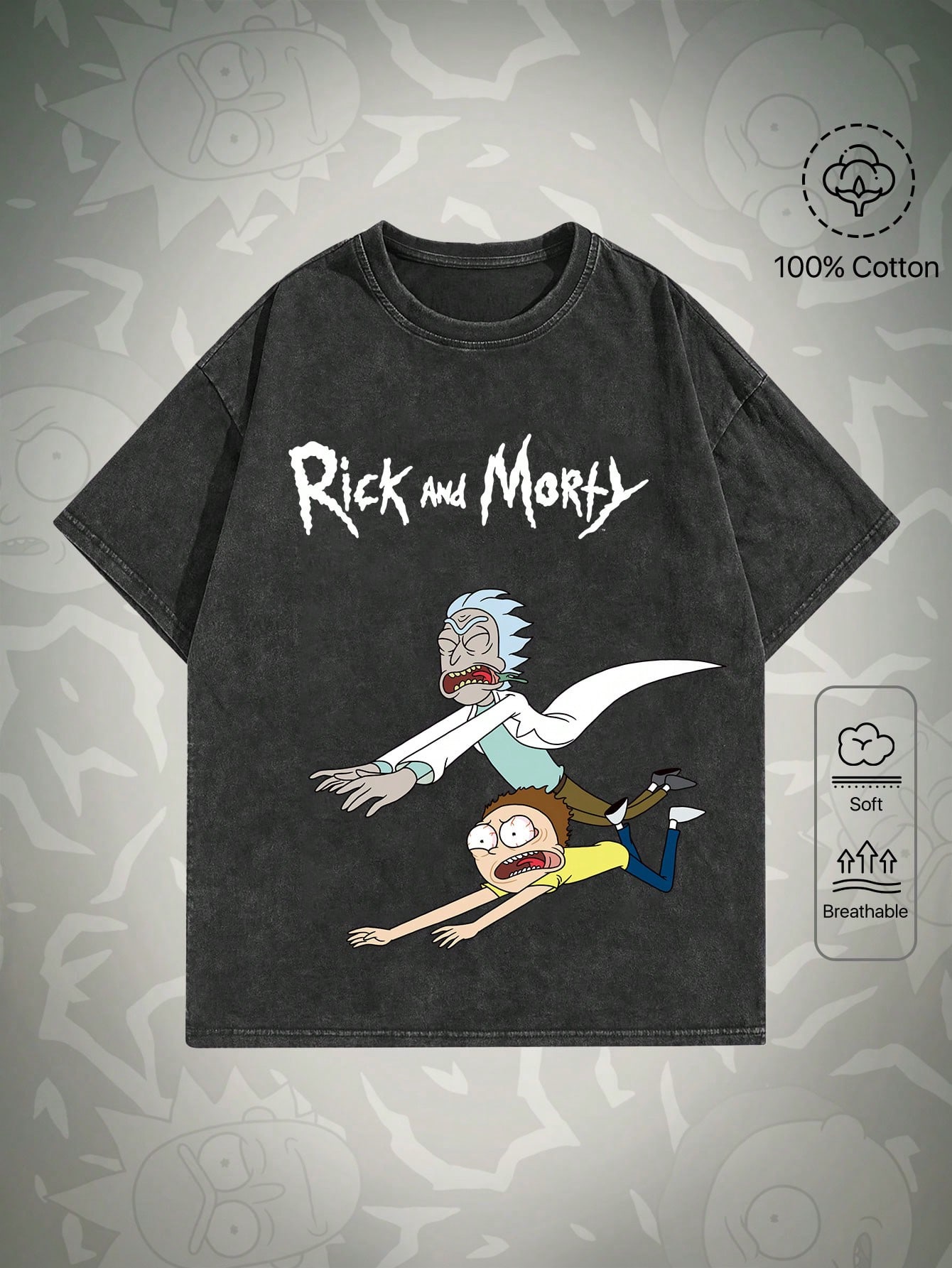 Рик и Морти | Мужская футболка ROMWE с мультяшным буквенным принтом для повседневного ношения весной и летом, черный футболка рик и морти 22