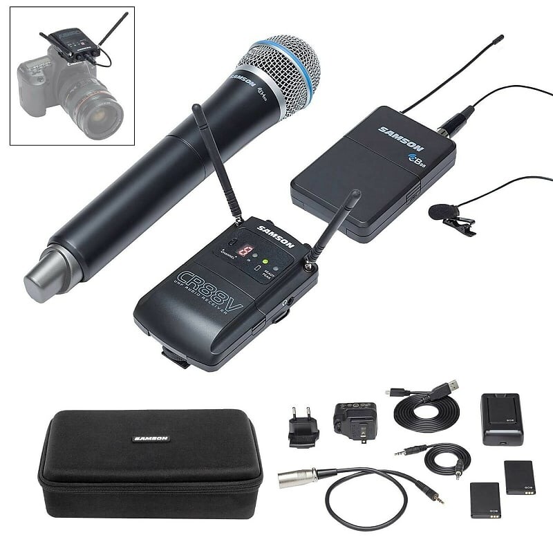 Микрофон Samson Concert 88 Camera Combo Dual-Channel UHF Wireless Lavalier/Handheld Mic System - D Band (542–566 MHz) eyk ew c01 30 channels uhf wireless lavalier microphone system with handheld style lapel mic interview for slr camera camcorder