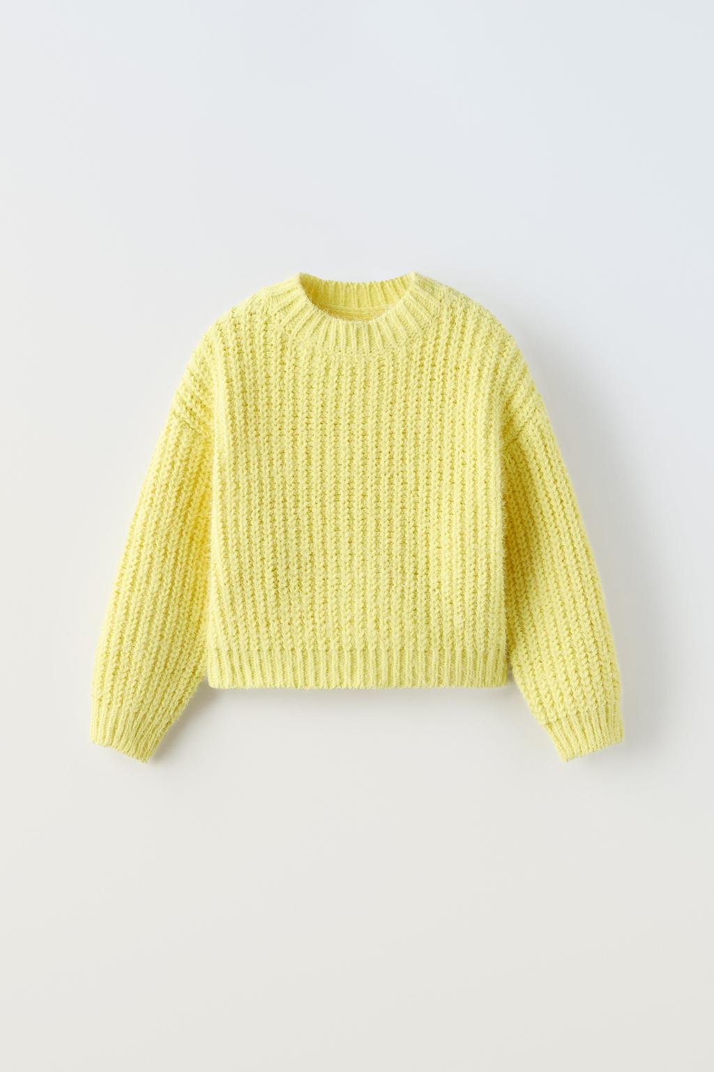 Трикотажный свитер ZARA, желтый трикотажный укороченный свитер zara белый