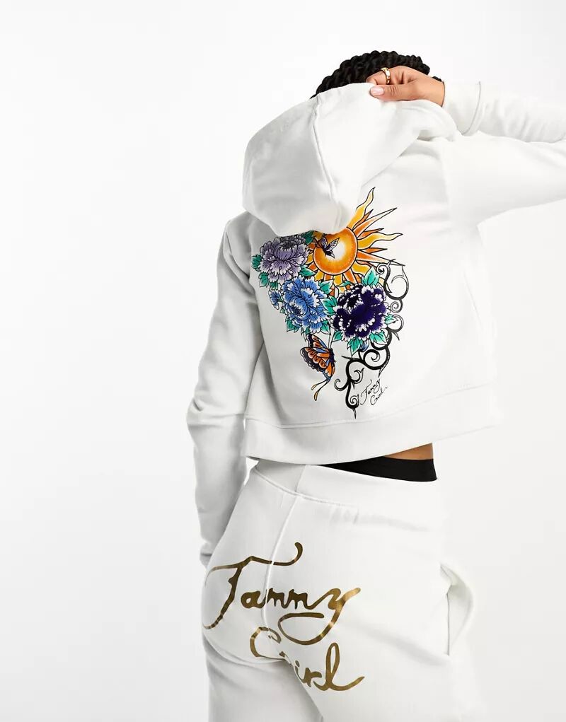 Белый укороченный худи с рисунком на спине Tammy Girl