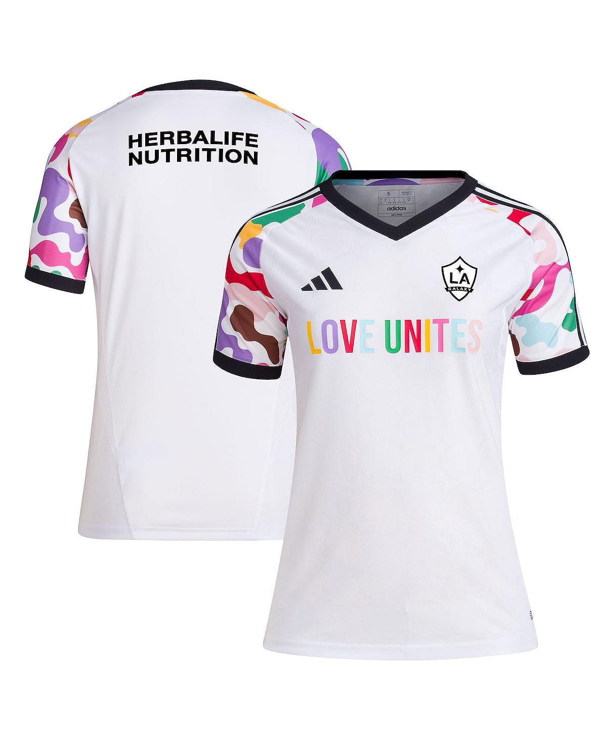 

Женская белая предматчевая футболка LA Galaxy 2023 Pride adidas, белый