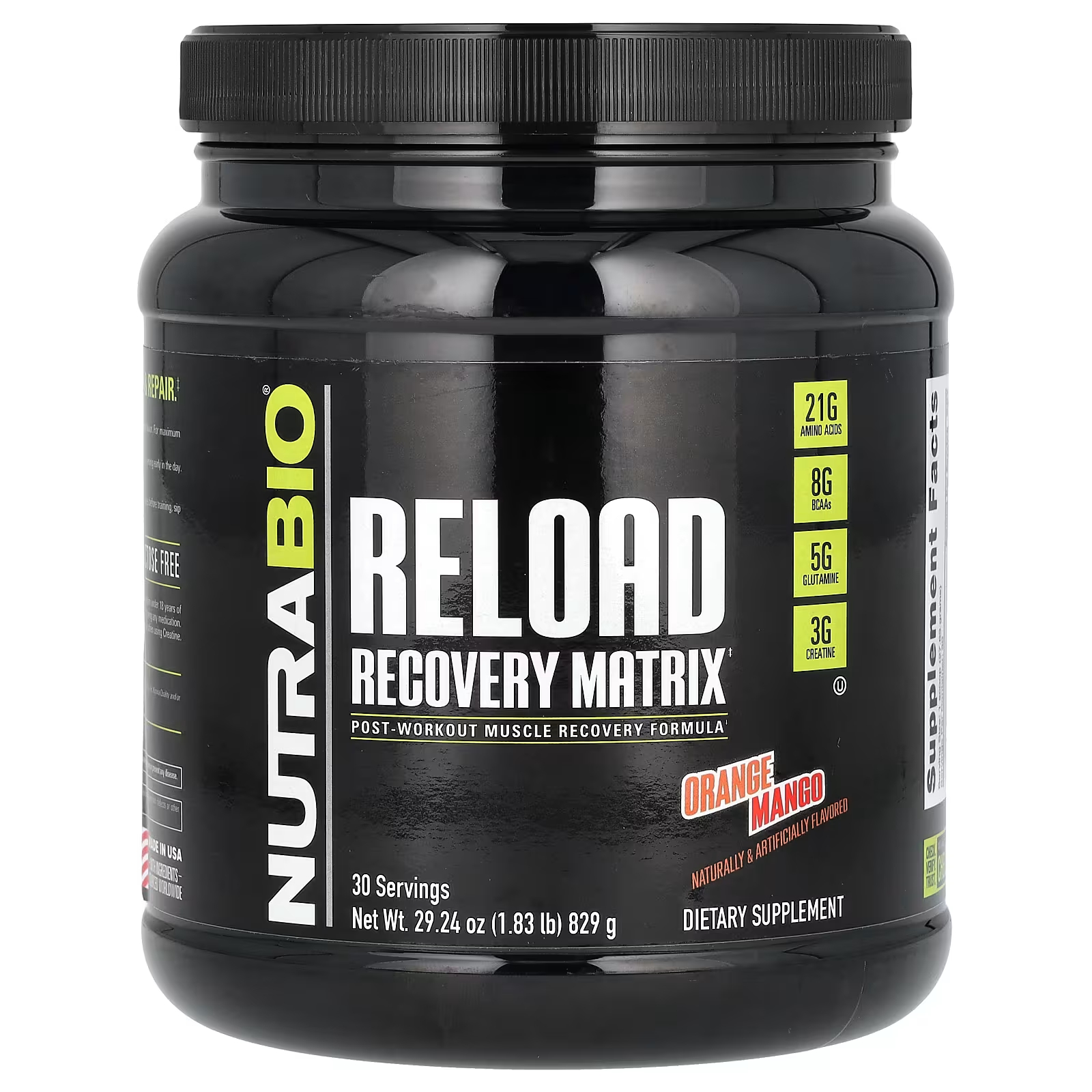 Пищевая добавка NutraBio Reload Recovery Matrix апельсин и манго, 829 г nutrabio labs reload recovery matrix маракуйя 1 83 фунта 831 г