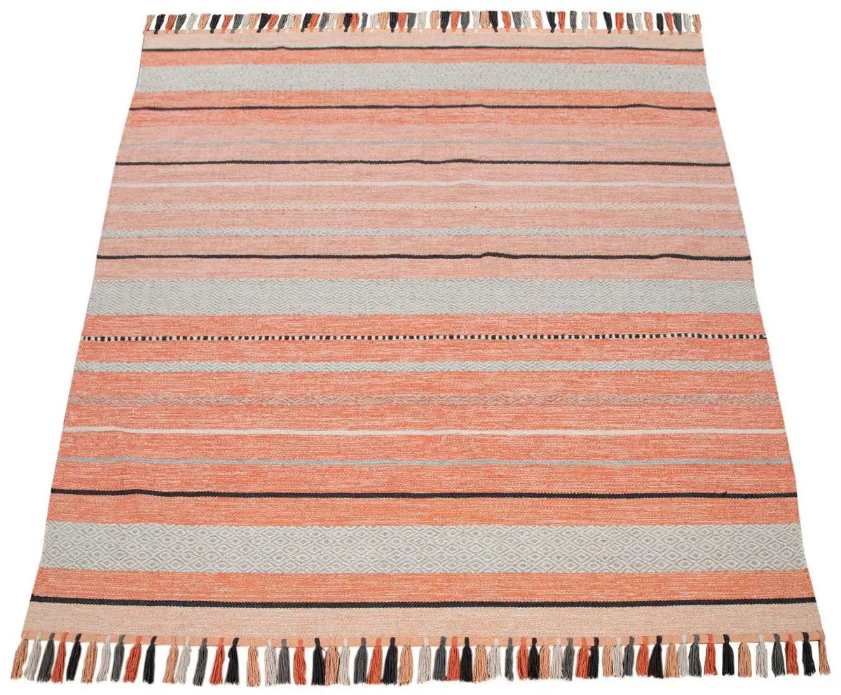 

Ковер Paco Home "Kilim 213", прямоугольный, двусторонний ковер ручной работы, чистый хлопок, в полоску, гостиная 120х170 см, цвет apricot