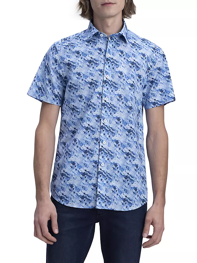 Рубашка из льняной ткани Bugatchi, синий цена и фото