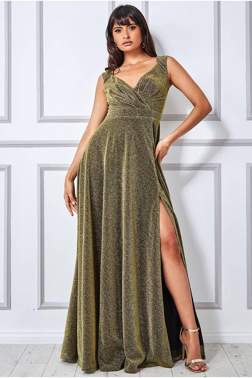 Платье макси с блестками Crossover Goddiva, золото платье love republic с люрексом 40 размер