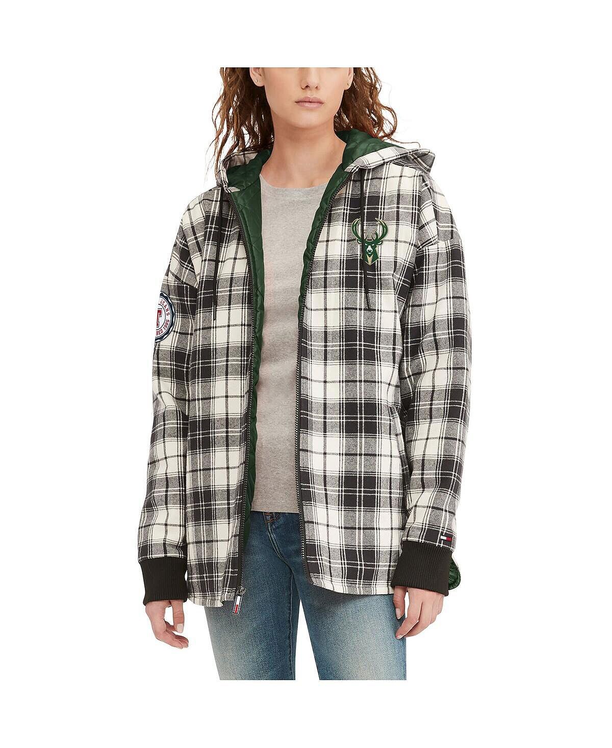 

Женская черная, кремовая фланелевая толстовка с молнией во всю длину Milwaukee Bucks Molly Tommy Jeans, Черный